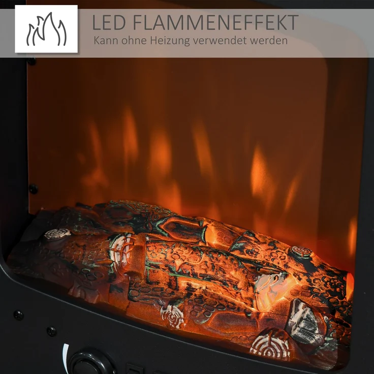 JARDJ LED Elektrokamin Standkamin mit Flammeneffekt 900/1800W Schwarz – Bild 6