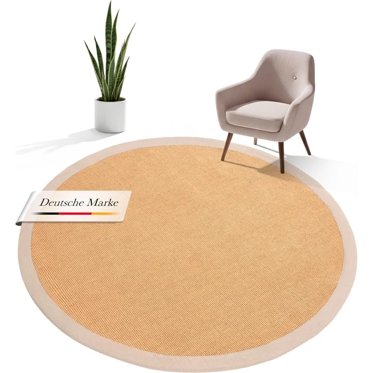 carpetfine Sisalteppich Sisal, rund, Höhe: 5 mm, mit farbiger Bordüre, Anti-Rutsch Rückseite – Bild 1