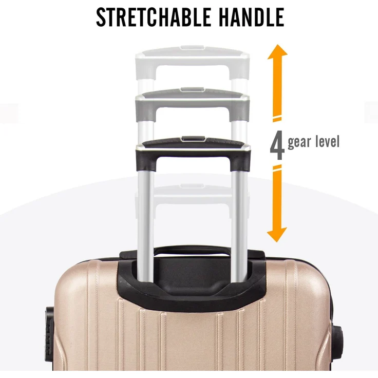 Todeco Mittelgroßer Koffer Trolley 68cm, Zwillingsrollen Reisekoffer Koffer Trolleys, 4 Rollen Leicht Hartschale aus ABS Aufgabegepäck, 68x45x26cm, 66 Liter, Champagner – Bild 7