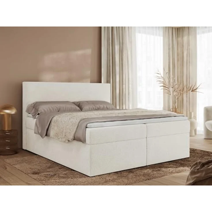 MKS Boxbett Jaguar, Ecru, 2-Sitzer, 200x200 cm, H4, 7-Zonen Taschenfederkern, Oeko-Tex® – Bild 1