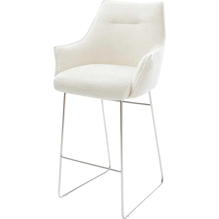 Barstuhl Alja-Flex Bouclé Soft Beige Kufengestell Edelstahl Silberfarben Taschenfederkern – Bild 1