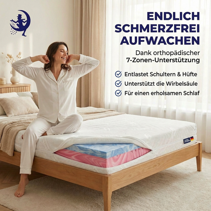 Mister Sandman Hybrid Matratze 80x200 cm H2/H3, 22 cm Höhe, 7-Zonen Kaltschaum & Gelschaum, Wendematratze, Atmungsaktiver Lyocell Bezug, Waschbar – Bild 3