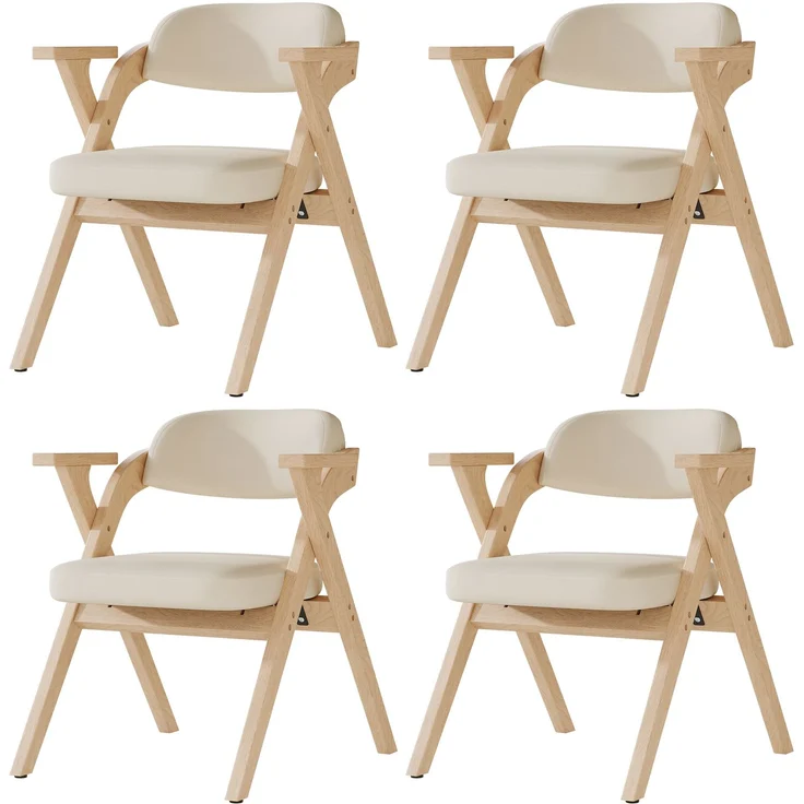 4 klappbare Esszimmerstühle, Esszimmerstühle aus Massivholz, bequem und atmungsaktiv, faltbar und verstaubar, geeignet für Esszimmer, Wohnzimmer, Café, moderner Stil, Leinen, Beige--Beige--63.5x66.5x76cm--YOUDENOVA – Bild 5