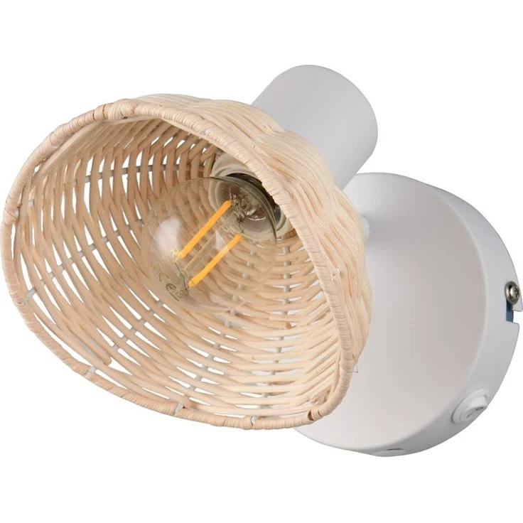 Wandstrahler CALVI mit Schalter & Rattan Lampenschirm, Breite 13cm – Bild 2