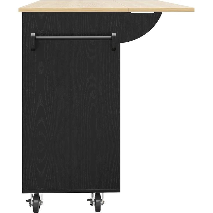 Küchenwagen in Schwarz mit klappbarer Arbeitsfläche, Stauraum in Holzoptik, verstellbaren Fächern, robusten Metallgriffen, 90.5cmx110cmx46-74cm – Bild 10