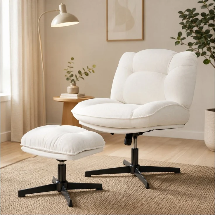 HomeMiYN Relaxsessel Relaxsessel mit Hocker, 360° drehbar, höhenverstellbar & Liegefunktion – Bild 1