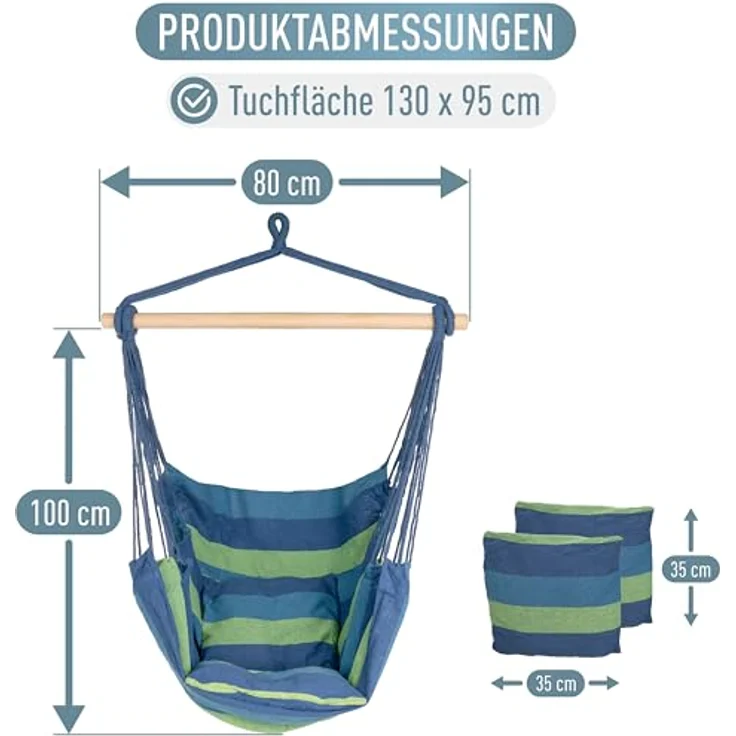 ib style Hängematte Kalea Hängesessel Cappuccino, Hängestuhl mit 2 Kissen und Zubehör - bis 120kg belastbar – Bild 6