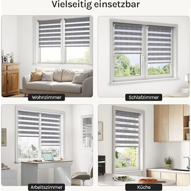WOLTU Doppelrollo Klemmfix ohne Bohren Marmor Grau B80 x H120 cm, Duo Rollo lichtdurchlässig Fensterrollo für innen verdunkelnd, Zebrarollo mit Kettenzug - Seitenzugrollo für Fenster und Tür – Bild 8
