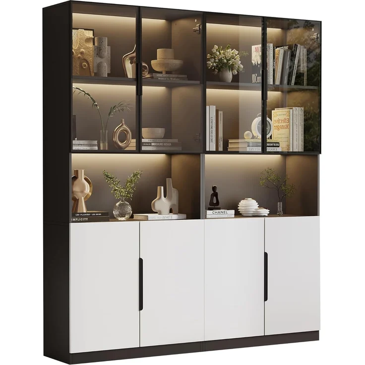 Odikalo Vitrine Glastüren Bücherregal Sammlerstücke einstellbare 30*160*200cm – Bild 1