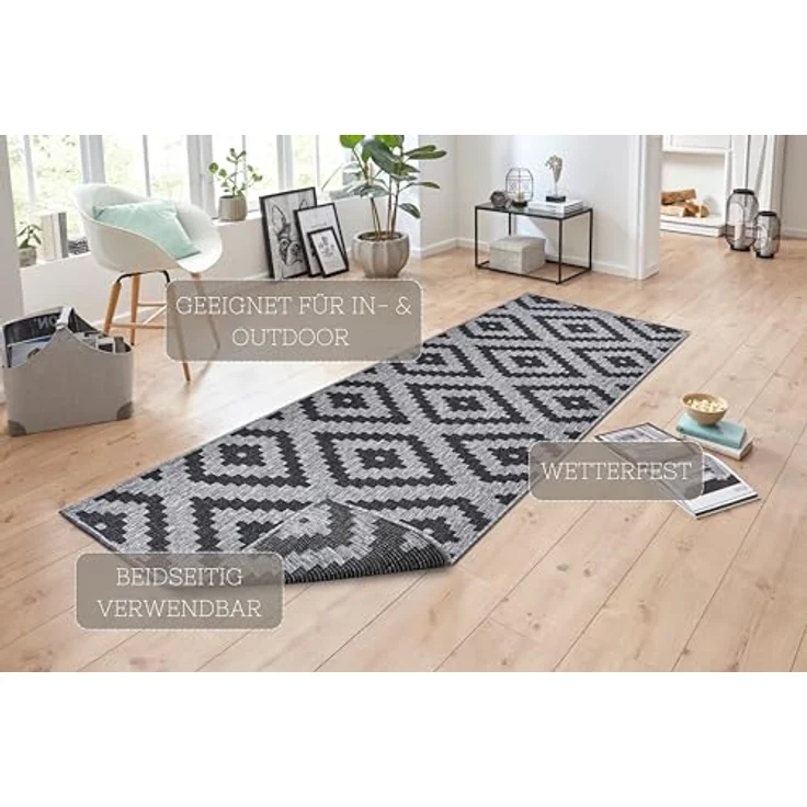 In- & Outdoor Teppich Malta Schwarz Silber - 80 x 350 x 0,5 cm – Bild 4