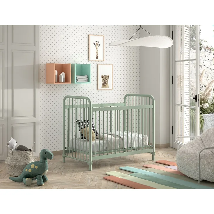 BRONXX Babybett mit Liegefläche 60x120 cm, Ausf. Metall Olivegrün matt