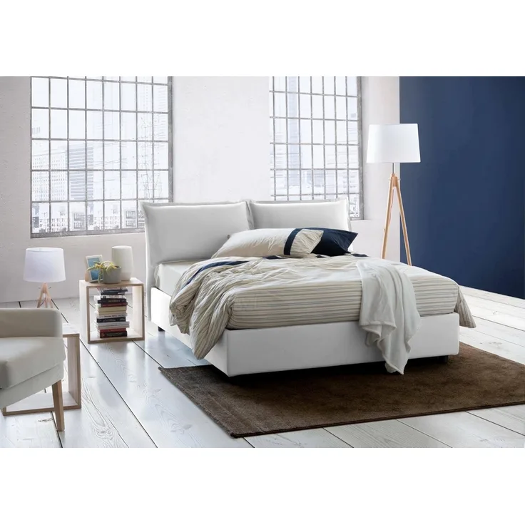 Talamo Italia - Doppelbett Agnese, Stoffbett mit Stauraum, Öffnung vorne, geeignet für Matratzen 140x190 cm, 100 % Made in Italy, Weiß