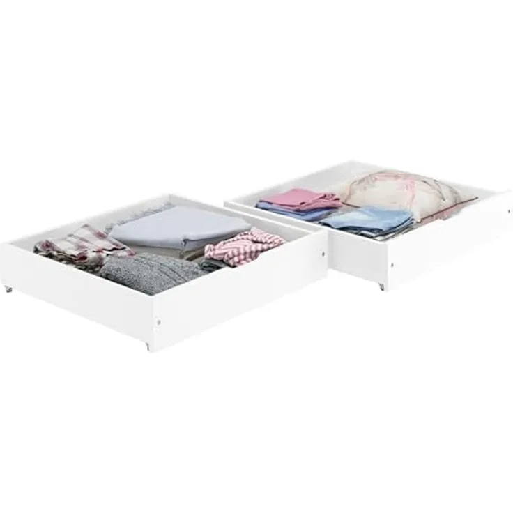 Weißer zweiteiliger Bettkasten aus Buche als Staukasten für unsere Betten - Buche weiß 90.10-BS37W