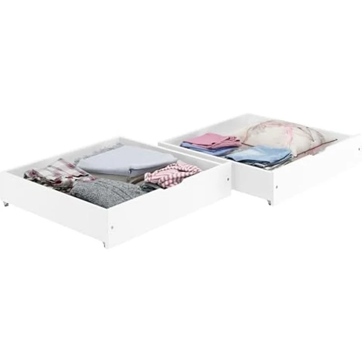 Weißer zweiteiliger Bettkasten aus Buche als Staukasten für unsere Betten - Buche weiß 90.10-BS37W – Bild 1