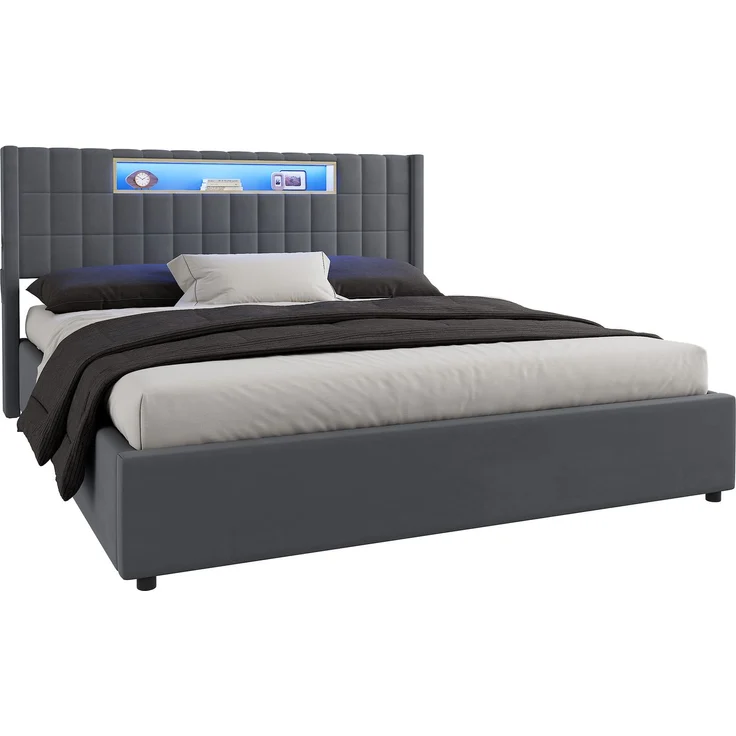 Polsterbett 180x200 cm mit LED-Beleuchtung, USB-Anschlüssen und Bettkasten – Ohne Matratze – Bild 10