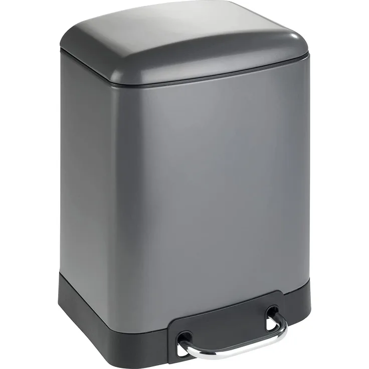 Grauer Müllkorb mit Easy-Close Pedal, 6 Liter, WENKO