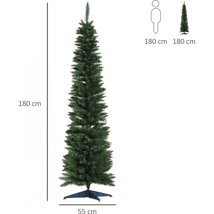 JARDJ 180 cm schlanker künstlicher Weihnachtsbaum mit realistischen Zweigen, hoher und schmaler Weihnachtsbaum mit klappbarem Fuß, Grün – Bild 5