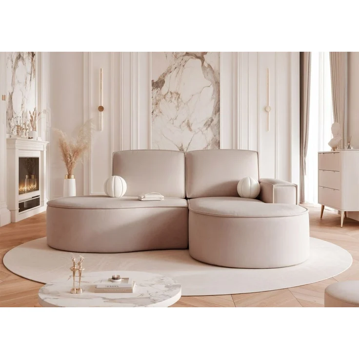 Ecksofa Designersofa Sofa ARLET in Stoff Riviera Beige Ottomane Rechts – Bild 1