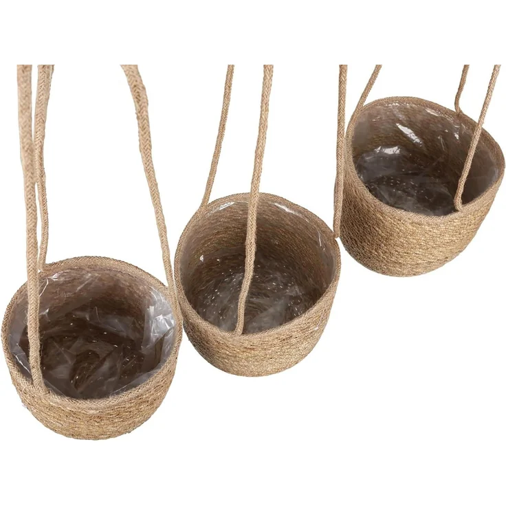 Spetebo Übertopf Seegras Blumenampel natur - 3er Set (Packung, 1 tlg), Geflochtene Boho Chic Blumentöpfe – Bild 3