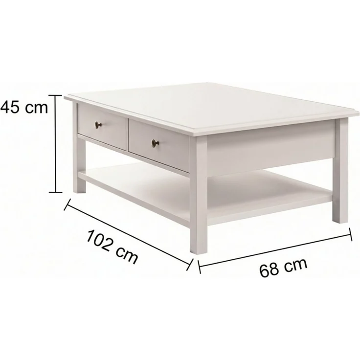 moebel-dich-auf Couchtisch AARHUS (weiß, im Landhausstil), 2 Schubkästen, 1 Ablageboden, 102 cm breit – Bild 2