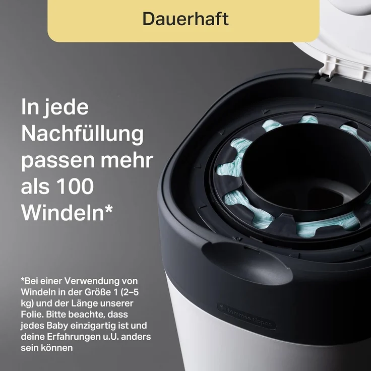 Tommee Tippee Twist and Click Advanced Windeleimer mit 2 Nachfüllkassetten, garantierter Geruchs- und Keimschutz, großes Fassungsvermögen (Verpackung kann variieren) – Bild 8