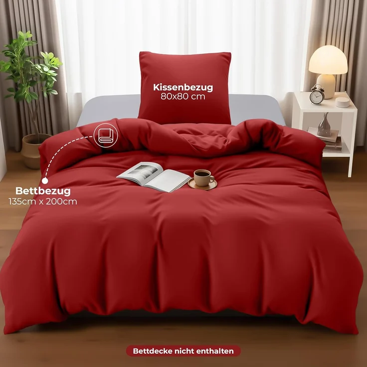 Utopia Bedding Bettwäsche 135x200 Set - Mikrofaser Bettbezug 135x200 cm + 1 Kissenbezug 80x80 cm - Rot – Bild 4