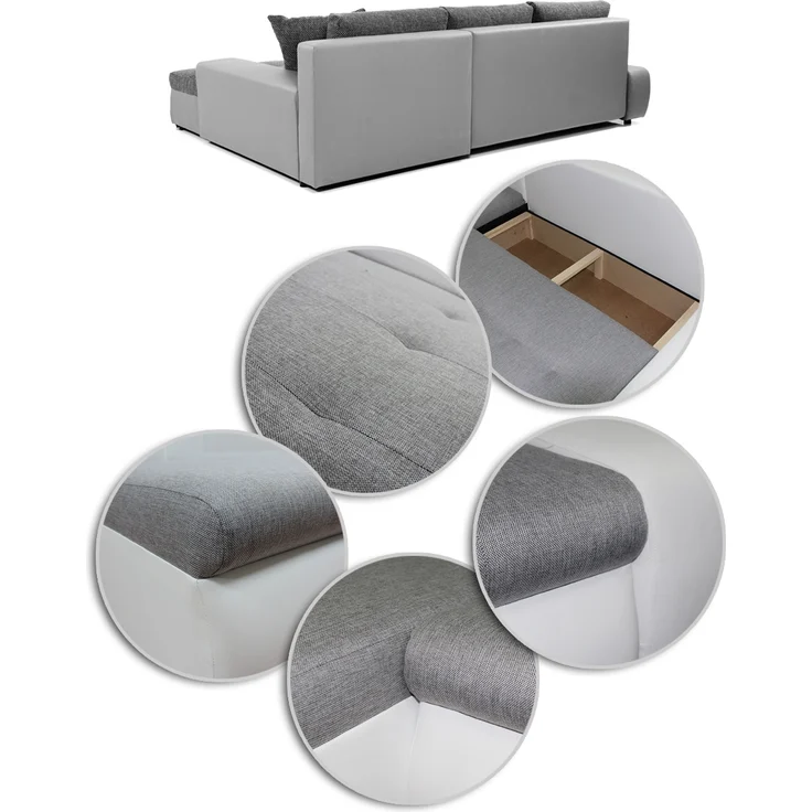 Ecksofa mit Schlaffunktion Faris - Couch mit Bettkasten, Big Sofa, Sofagarnitur, Couchgarniitur, Polsterecke (Schwarz + Grau (Madryt 1100 + Inari 91), Ecksofa Links) – Bild 4