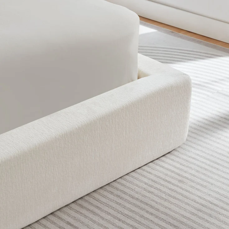LVHOM Polsterbett 160 x 200cm, Doppelbett mit gepolstertem Kopfteil, Bettgestell mit verstärktem Stahlrahmen, Chenille, Beige – Bild 5
