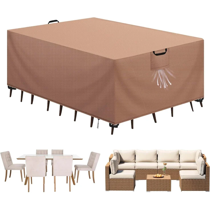 Aujink Abdeckung Gartenmöbel Winterfest, Wasserdichte Schutzhülle Gartenmöbel 420D Oxford Anti-UV Abdeckplane für Gartentische Terrassenmöbel Regenschutz und Staubfest Abdeckhaube Khaki 300 x 200 x 90 cm – Bild 1