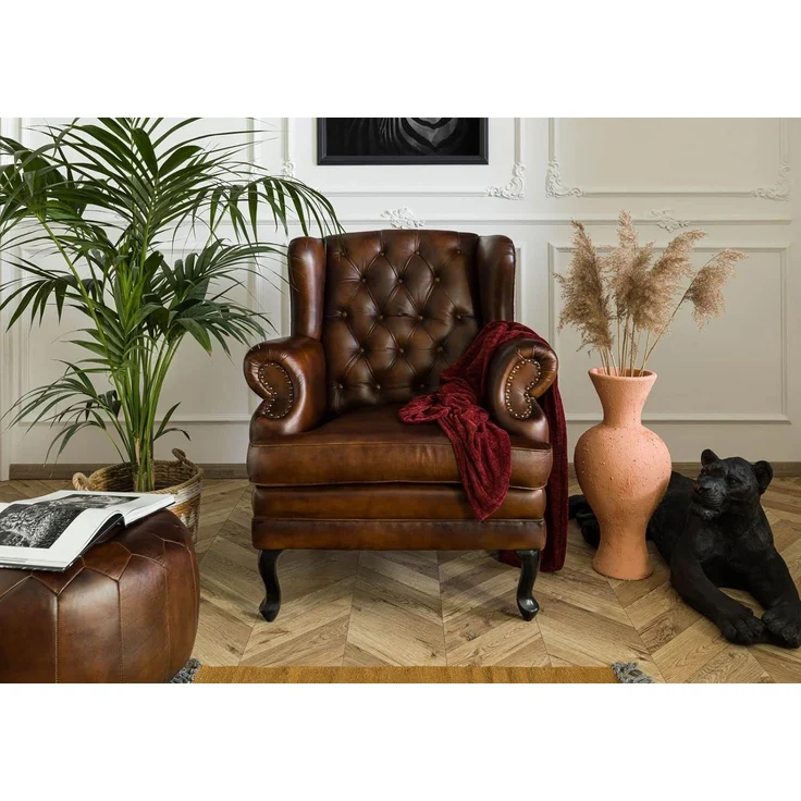 Ohrensessel Echtleder 88x80x108 braun CHESTERFIELD #101 – Bild 4