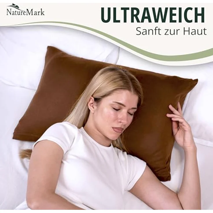NatureMark 2er Pack Jersey Kissenbezug Kissenhülle Kissenbezüge Seitenschläferkissen Nackenkissen viele Größen und Farben ÖKO-TEX (40x60 cm (Nackenkissen geeignet), Schoko braun) – Bild 5
