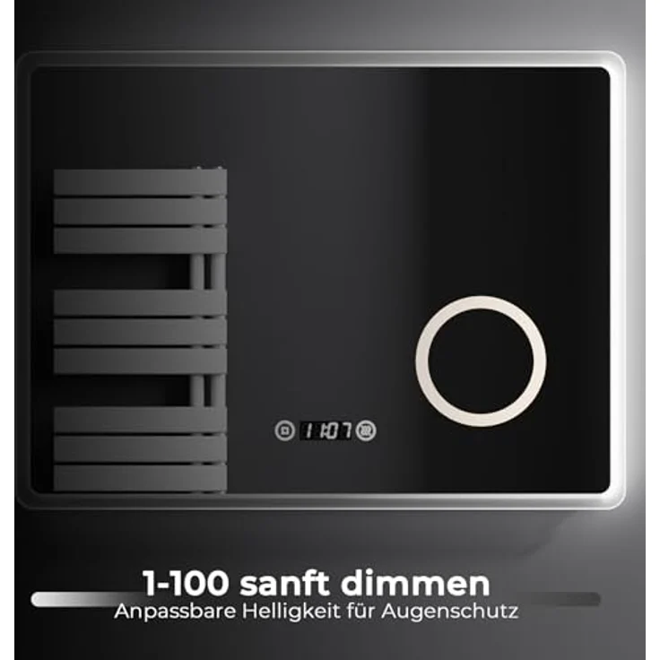 EMKE LED Badspiegel 80x60cm Uhr Beschlagfrei Kaltweißes Licht 3-fache Vergrößerung Touch – Bild 10