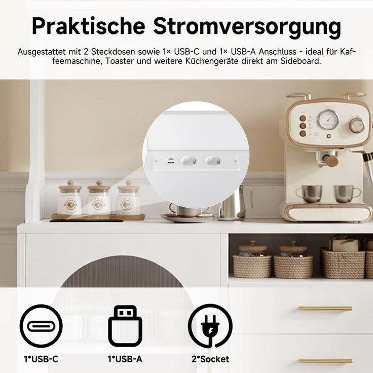 Buffetschrank 100,5 x 40 x 178 cm aus Particle Board mit Acrylglasfront und Steckdosen – Bild 9