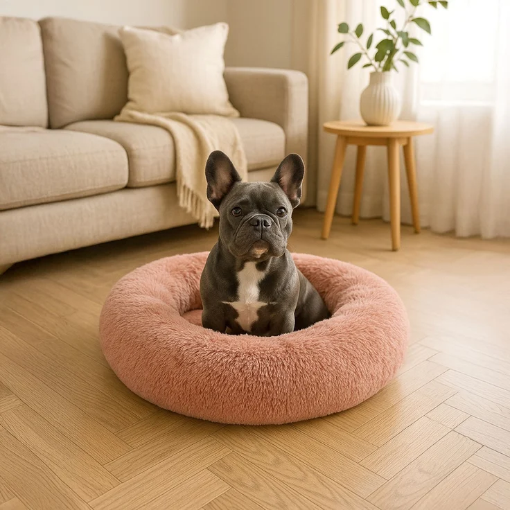 belviona Donut-Hundebett, kuscheliges Plüschbett mit weicher Füllung, sicherem Halt & ergonomischem Rand, 70 cm Durchmesser, altrosa – Bild 1