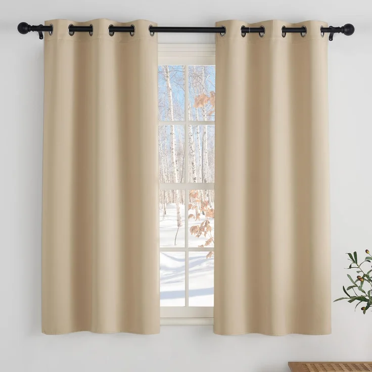 PONY DANCE Scheibengardinen Wohnzimmer Vorhänge Thermo Kälteschutz | 2er Set H114 x B106 cm, Biscotti Beige, Vorhang Sonnenschutz, Sichtschutz, mit Ösen, für Küche Badezimmer Kleine Fenster