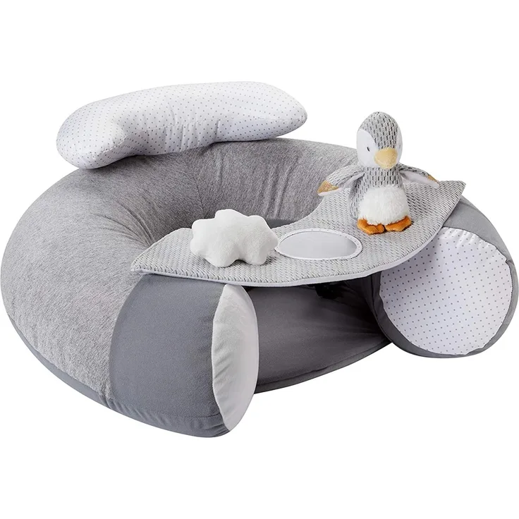 Nuby - Penguin Sit-Me-Up Babysitz - Aufblasbarer Sit & Play Bodensitz mit Tablett und Babyspielzeug - Sitz für Baby und Kleinkinder - Grau - 6+ Monate