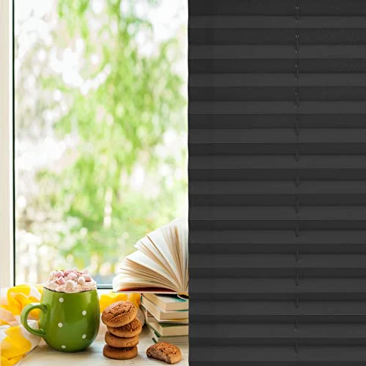 Buseu Plissee Klemmfix, 95x130cm (BxH), Schwarz, Lichtdurchlässig, ohne Bohren, einfach zu montieren, ideal für Fenster & Tür – Bild 3