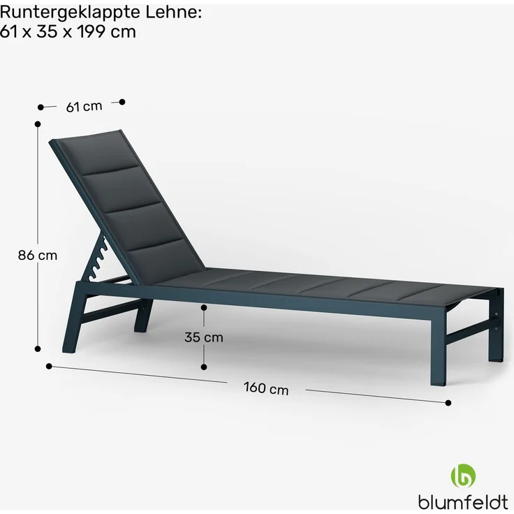 Blumfeldt Renazzo Sonnenliege - Verstellbarer Liegestuhl, Wetterfest & Ultraleicht, 5-Positionen Rückenlehne, Aluminiumrahmen, 120kg Kapazität, ComfortMesh, 195x60cm, Garten & Balkon, Anthrazit – Bild 8