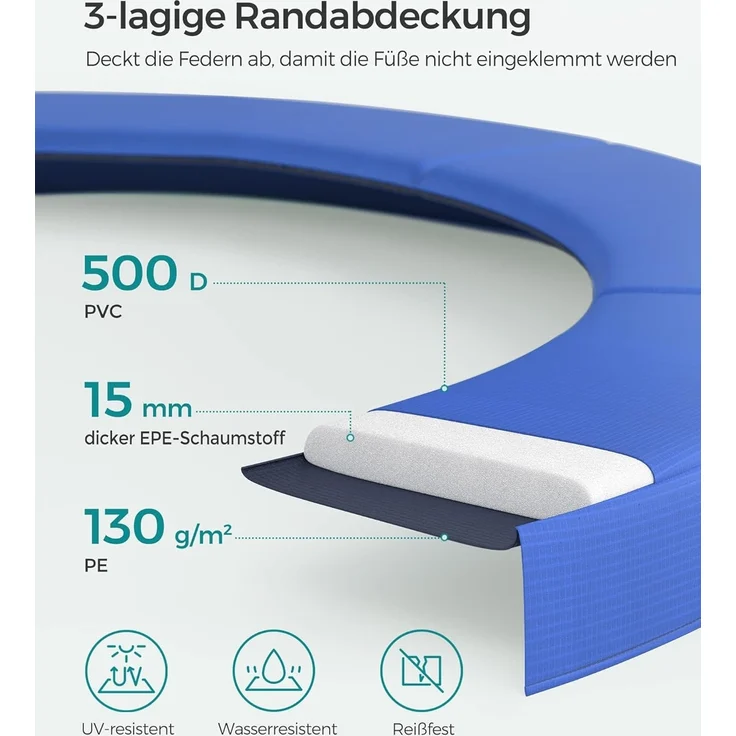 Songmics Trampolin mit Leiter, Sicherheitsnetz und gepolsterten Stangen, Stahl blau, Ø 427 cm – Bild 6