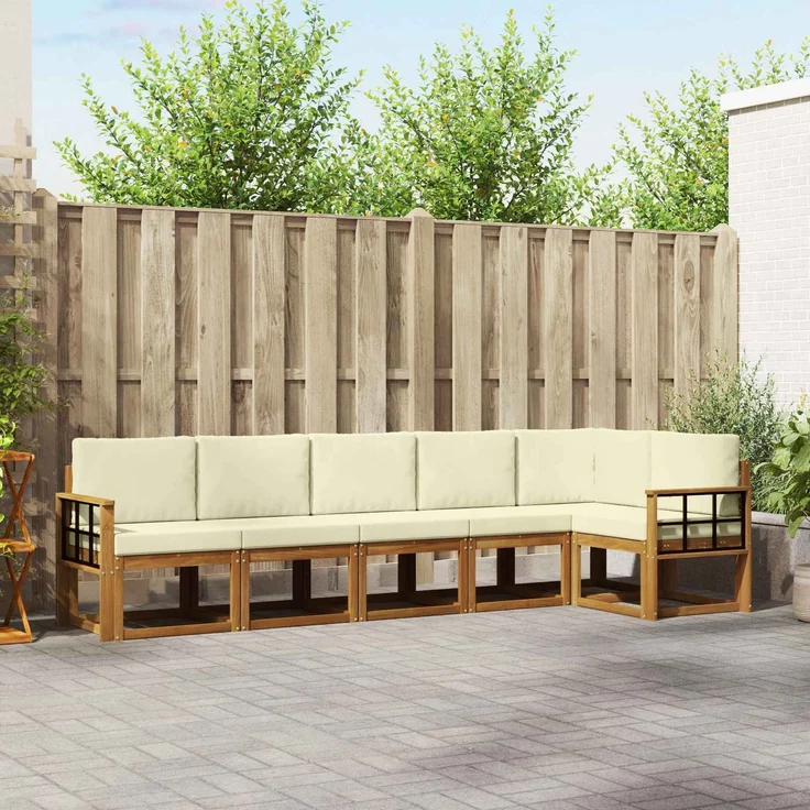 vidaXL Outdoor-Sofagarnitur 6 stk. 6-Sitzer Natur und Creme 3366473 – Bild 1