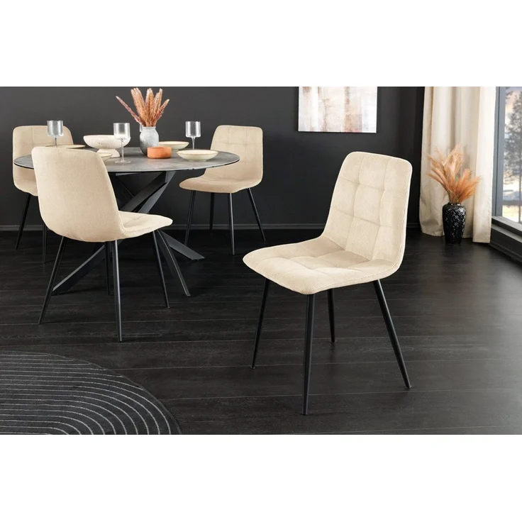 riess-ambiente Esszimmerstuhl TRES CHIC beige / schwarz - Cord, Metallbeine, Retro, gepolstert (Einzelartikel, 1 St), Stuhl mit Ziersteppung - ideal für Küche, Esszimmer, Wohnzimmer & Büro – Bild 5