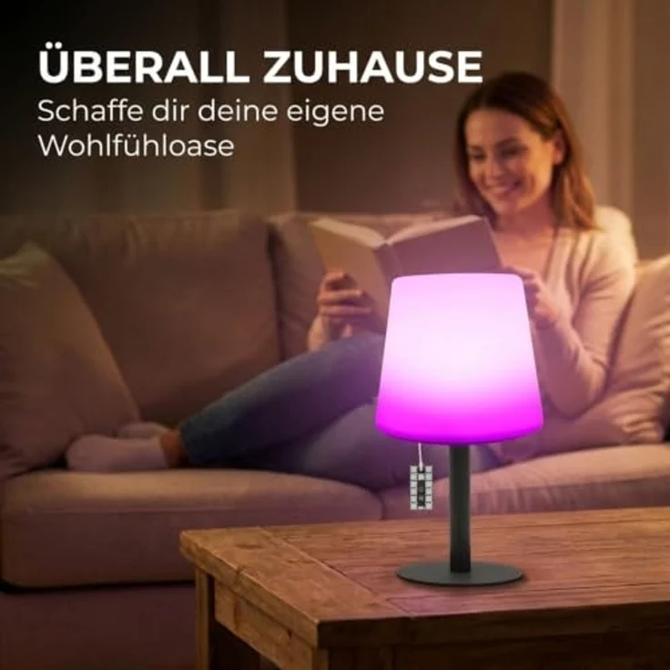 AddLiving LED Tischleuchte LED Tischlampe Table Light RGB dimmbar mit Zugschalter IP44, RGB-Farbwechsel, 12h Leuchtdauer, Zugschalter, 12 LEDs, IP44 – Bild 7