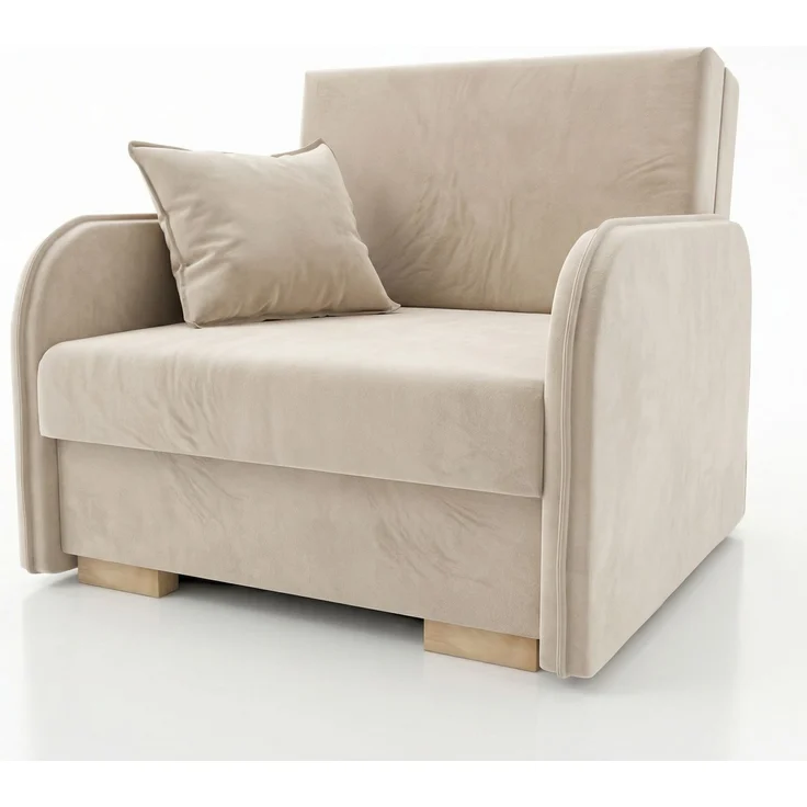 Wohnero 24 Goldi 1 Premium Schlafsessel 90x100 cm mit Schlaffunktion & Bettkasten – Hochwertiger Klappsessel 80x195 cm, Design Sofa Creme – Bild 3