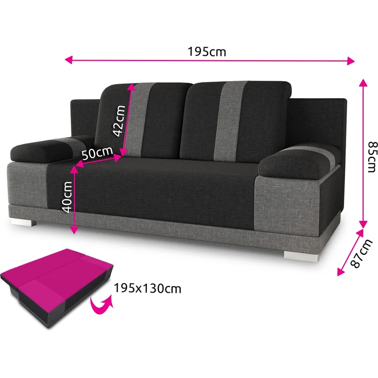 Sofa mit Schlaffunktion Imola - Schlafsofa mit Bettkasten, Couch, Bettsofa, Polstersofa, Klappsofa, Sofagarnitur (Grau (Sawana 05 + Sawana 21)) – Bild 5
