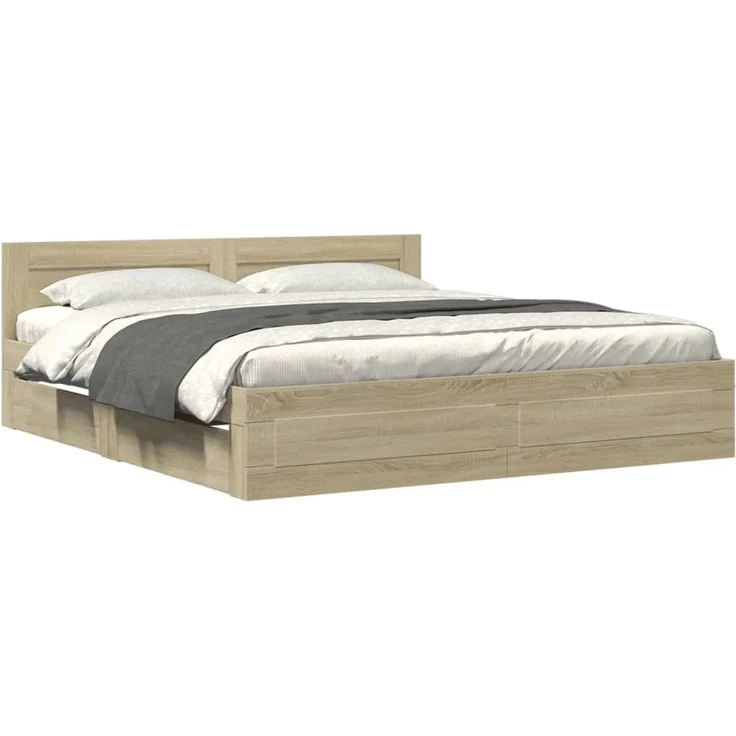 vidaXL Bettgestell mit Kopfteil Sonoma-Eiche 200x200 cm Holzwerkstoff 3295536 – Bild 2