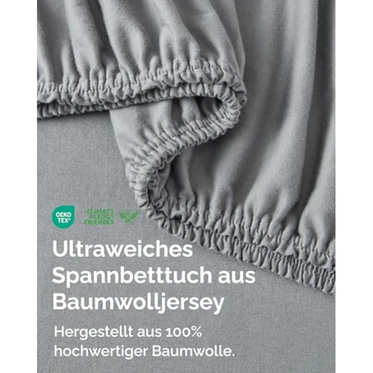 Spannbettlaken Jersey 140x200cm - 100% Baumwolle weich & atmungsaktiv wärmend - Bettlaken Spannbetttuch mit Rundumgummi für Matratzen bis 30cm & Boxspringbetten DE - Oeko-Tex zertifiziert - Dunkelgrau – Bild 2