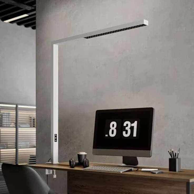 Arcchio LED Klemmlampe, dimmbar, Büro Schreibtischlampe mit Touchdimmer, blendfreies Up and Down Licht, universalweiß 4000K, 2859lm Up und 7713lm Down, Aluminium Kunststoff weiß – Bild 4