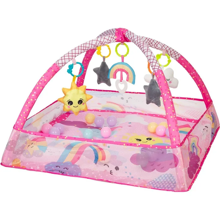 Kikkaboo Spielbogen, Krabbeldecke 2 in 1, Greiflinge, 18 Spielbälle, Bällebad pink