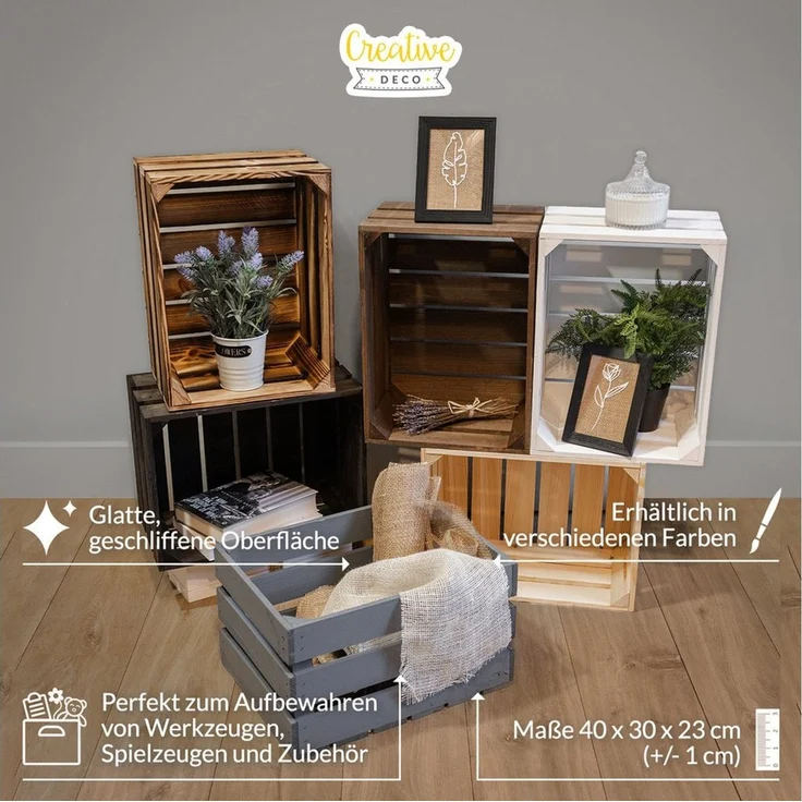 Creative Deco Holzkiste Kiste Holz Deko Holzkiste, Obstkiste Weinkisten Apfelkiste – Bild 2