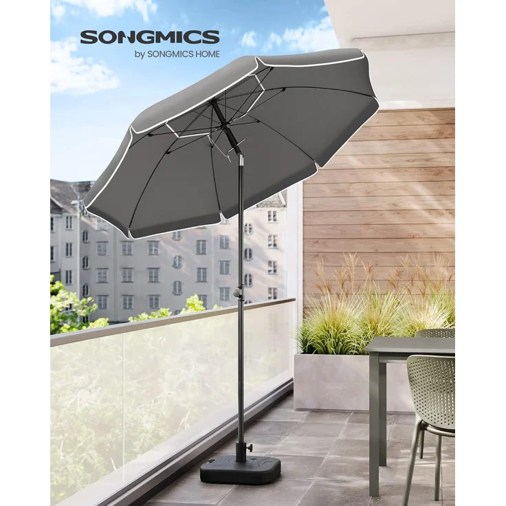 SONGMICS Sonnenschirm 200 cm, Sonnenschutz, UPF 50+, Strandschirm, beidseitig um 30° knickbar, höhenverstellbar, mit Tragetasche, für Balkon, Garten, Terrasse, Strand, ohne Ständer, grau GPU065G01 – Bild 2